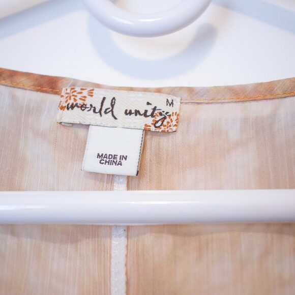 World Unity M Sheer Tie Dye Boho Festival Blouse Poncho Earthy Sunset Sparkle - Picture 2 of 4